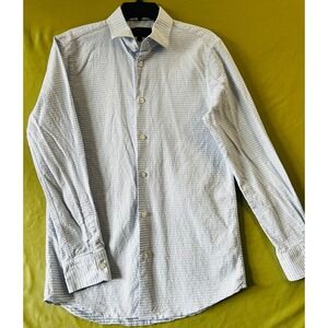 Tattersall Soho Mens Blue White Striped Seersucker Button Down Shirt Size M 15.5